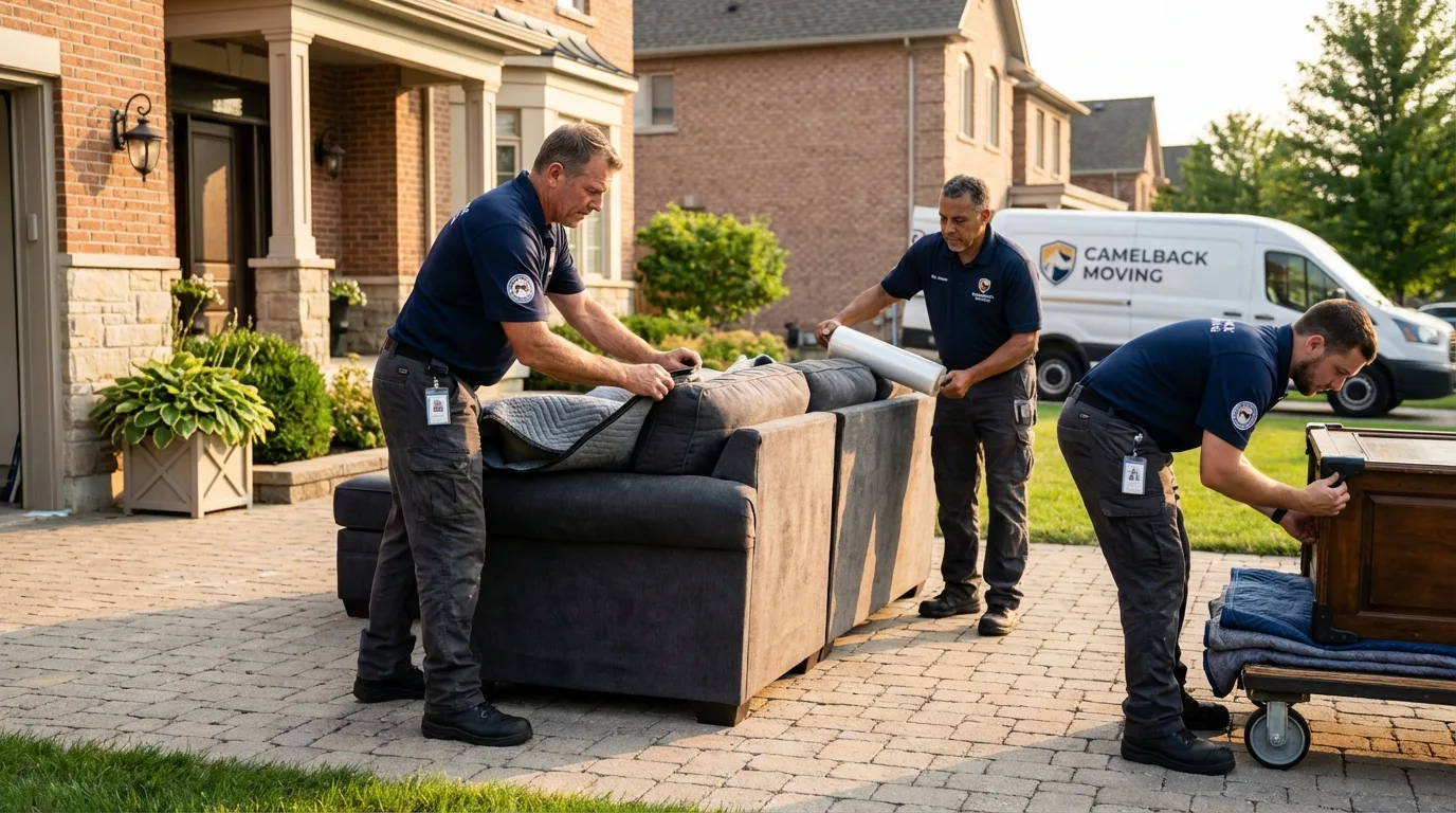 Large estate moving crew wrapping furniture in Buckfield, ME